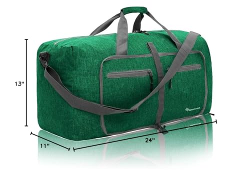 Dimayar 65L Travel Duffle Bag for Men Women - Foldable Duffel Bag with Shoes Compartment - Overnight Bags Waterproof & Tear Resistant(Forest Green)