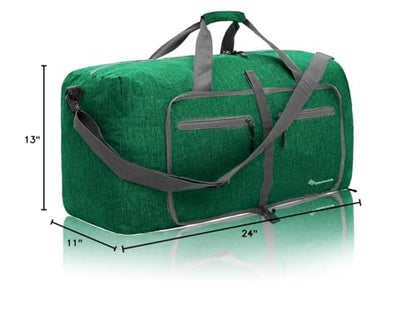 Dimayar 65L Travel Duffle Bag for Men Women - Foldable Duffel Bag with Shoes Compartment - Overnight Bags Waterproof & Tear Resistant(Forest Green)