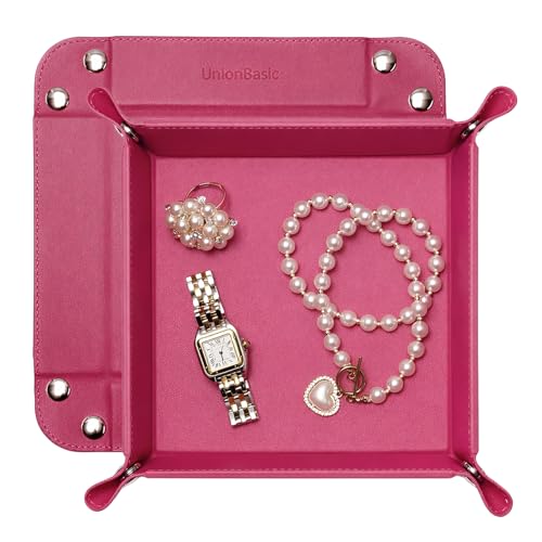 UnionBasic Small Valet Tray, Jewelry Tray for Rings Watches Earrings, Entryway Catchall Caddy for Coins Keys Change, Nightstand Bedside Valet Holder, Trays for Electronic Gadgets, Roseo