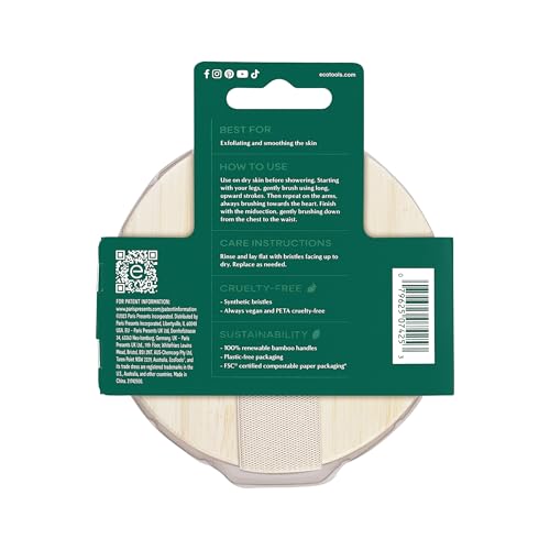 EcoTools Dry Body Brush, Cruelty-Free Bristles Exfoliate & Smooth Skin, Dry Brushing Removes Flaky Skin, May Help Improve Circulation & Tone, Eco-Friendly Skincare Tool, Vegan & Cruelty-Free, 1 Count