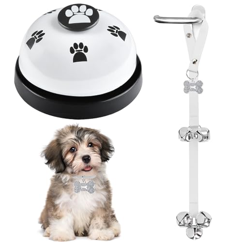 KEXIAVA 2 Pack Dog Door Bells, Dog Doorbell to go Outside Puppy Train Bell for Dogs to Ring to go Potty, Puppy Toilet Training Bell Jingle Bells for Door Knob (White)