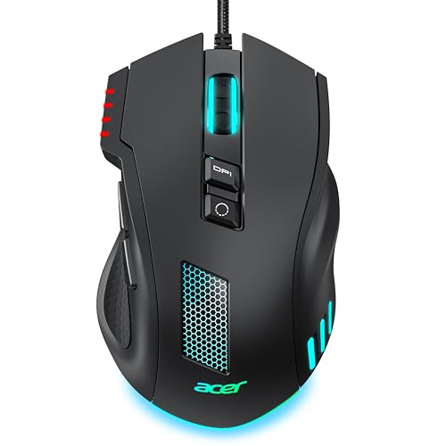 Acer Wired Gaming Mouse, 12,800 DPI RGB Ergonomic Computer Mouse for PC