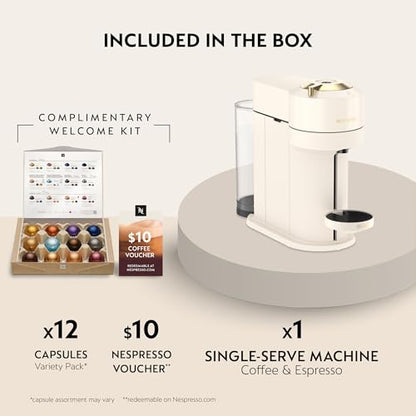 Nespresso Vertuo Next Coffee and Espresso Maker by De'Longhi, Creamy White and Gold