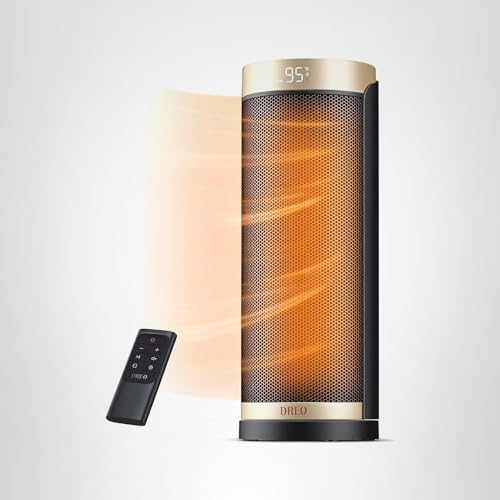 DREO Space Heater, 1500W Electric Heaters for Indoor Use with Thermostat, 70° Oscillation, 8 Safety Protections, 5 Modes, Remote, 12H Timer, Quiet Portable Heater for Office, Bedroom, Large Room