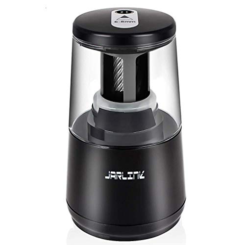 JARLINK Electric Pencil Sharpener, Heavy-Duty Helical Blade to Fast Sharpen, Auto Stop for No.2/Colored Pencils(6-8mm), AC Adapter/Battery Operated in School Classroom/Office/Home (Black)