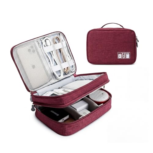 Lanola Travel Cable Organizer Bag, Electronic Accessories Case Portable Double Layer Cable Storage Bag for Cord, Charger, Flash Drive, Phone, SD Card,Personal Items - (Red)