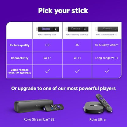 Roku Streaming Stick HD 2025 — HD Streaming Device for TV with Roku Voice Remote, Free & Live TV