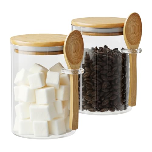 15 oz Glass Sugar Container, 2 Pack Coffee Container, Glass Jars with Lids
