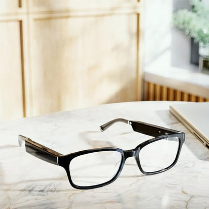 Amazon Echo Frames (newest model), Smart glasses with Alexa+ Early Access, Rectangle frames in Classic Black with blue light filtering lenses