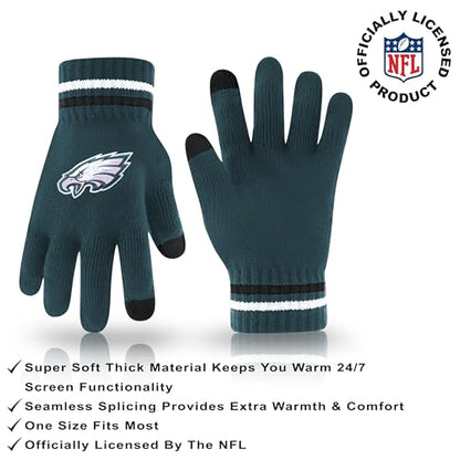 Ultra Game NFL Official Adults Unisex Super Soft Winter Beanie Knit Hat With Extra Warm Touch Screen Gloves, Philadelphia Eagles, Team Color 1, 1SIZE