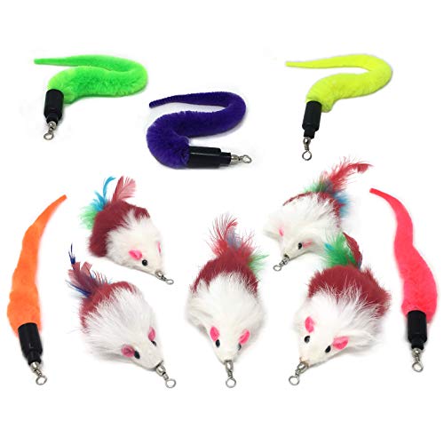 Pet Fit For Life 10-Piece Kitten Toy Refill Pack for Interactive Wands | Replacement for Interactive & Catch Wands with 5 Squiggly Worms and 5 Furry Mouse Feather Attachments for Indoor Cats.