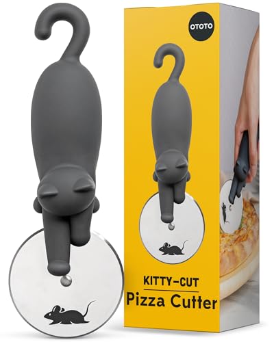 OTOTO Kitty Cut Pizza Cutter Wheel - Pizza Cutters Stainless Steel, Funny Kitchen Gadgets and Kitchen Gifts, Cat Gift for Women Cat Lovers (kitty cut)