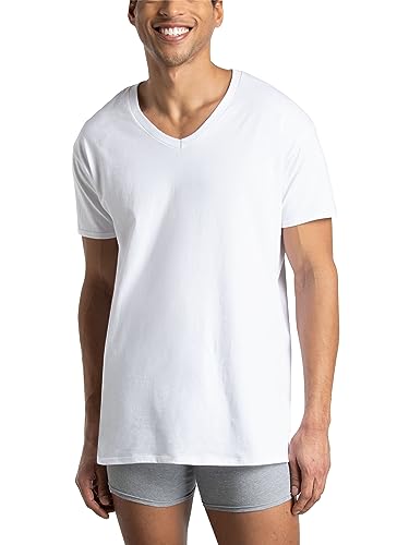 Fruit of the Loom mens Eversoft Cotton Stay Tucked V-neck T-shirt, Regular - White 6 Pack, X-Large US