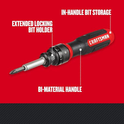 CRAFTSMAN Ratcheting Screwdriver, SpeedDrive, 2” Double Ended Bits Included, Handle Holds Up To 6 Bits (CMHT68129)