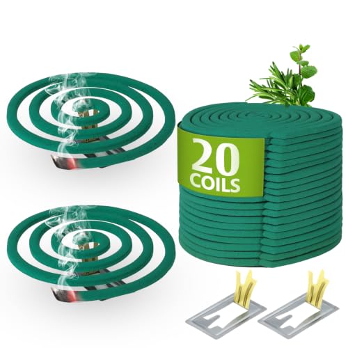 Mosquito Coils Outdoor Patio Fresh Scent, Use Reaches Up to 10 feet, Each Coil Burns for 5-7 Hours (Contains 20 coils & 2 Stands)