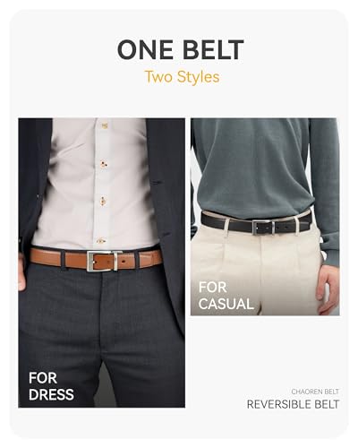 CHAOREN Reversible Belt Men 1 Piece - 1.25" Leather Dress Belt - Trim to Fit for Elegant Style