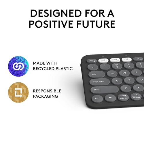 Logitech Pebble Keys 2 K380s, Multi-Device Bluetooth Wireless Keyboard with Customizable Shortcuts, Slim and Portable, Easy-Switch for Windows, macOS, iPadOS, Android, Chrome OS - Tonal Graphite