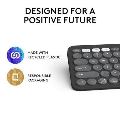 Logitech Pebble Keys 2 K380s, Multi-Device Bluetooth Wireless Keyboard with Customizable Shortcuts, Slim and Portable, Easy-Switch for Windows, macOS, iPadOS, Android, Chrome OS - Tonal Graphite