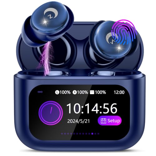 2026 Sleep Earbuds Bluetooth 5.4 in Ear Smart Touch Screen Ear Buds, 48H Playtime Mini Sleep Headphones Small Design for Side Sleepers, 5 EQ Modes, Crystal-Clear Calls, IPX7 Waterproof Earphones Blue