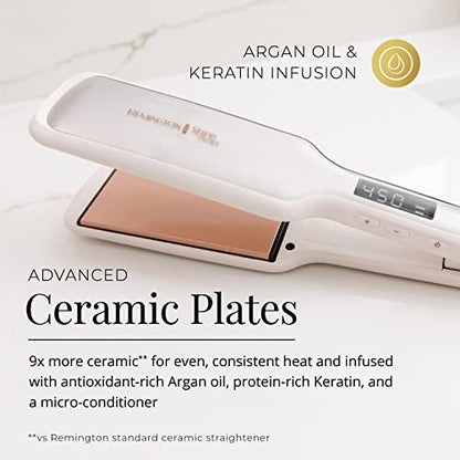 Remington Shine Therapy 2 inch Hair Straightener, Flat Iron Infused with Argan Oil & Keratin, Professional Ceramic Flat Iron for Less Frizz, Shiny & Smooth Hot Styling Tools