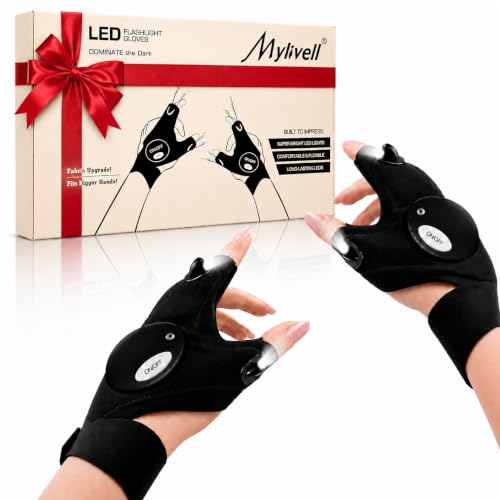Mylivell LED Flashlight Gloves for Men – Hands Free Finger Light Gloves for Night Fishing, Camping, Hiking, Cycling, Repair Work & DIY | Gadgets for Men, Cool Gadgets, Outdoor Work, Car Repair