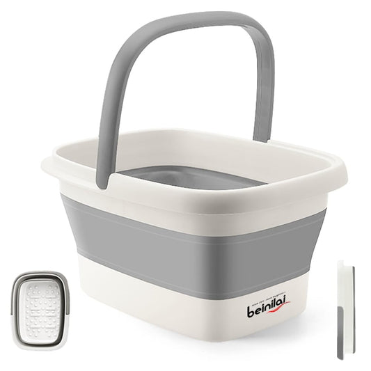 Beinilai Collapsible Foot Bath Basin for Soaking Feet,Foot Soak Tub,Plastic Foot Bucket with Handles and Massage Acupoint,Foldable Laundry Basket-Gery