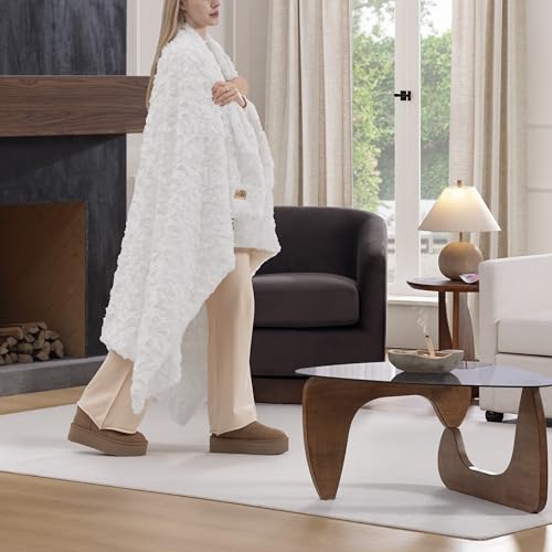 UGG Adalee Throw Blanket for Couch, Faux Fur Blanket, 50" x 70", White