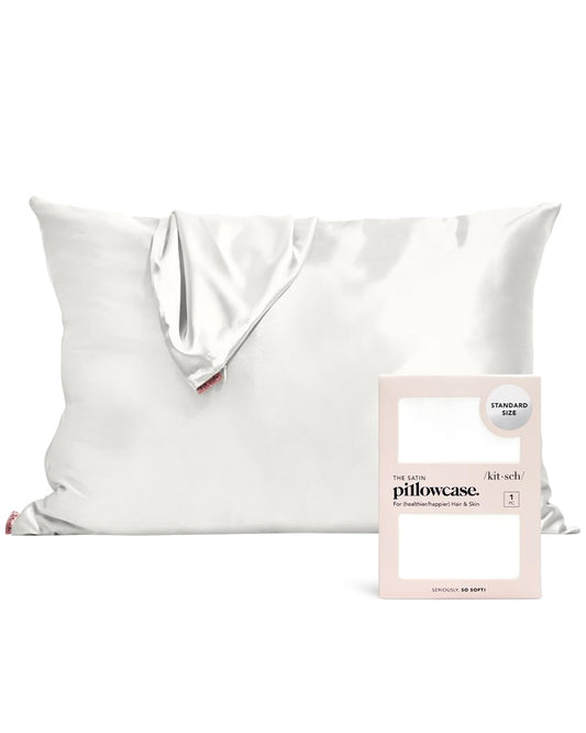 Kitsch Satin Pillowcase with Zipper for Hair & Skin, Softer Than Silk Pillow Cases Standard Size, Wrinkle-Free, Smooth and Cooling Satin Pillow Covers, 19"x26" - Ivory