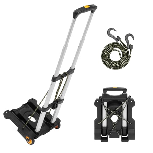 Mount-It! Folding Luggage Cart with Wheels, Foldable Hand Truck Dolly Carries 77 lbs, 4 lbs Lightweight, Fits Carry-On, Telescoping Handle, Bungee Cord