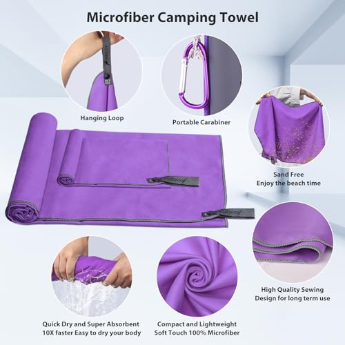 Microfiber Camping Towel,Quick Dry Towel for Camping,Absorbent Soft Compact Lightweight Travel Towel Fast Dry Large Microfiber Towels for Body,Backpack,Fitness,Beach,Gym,Sport