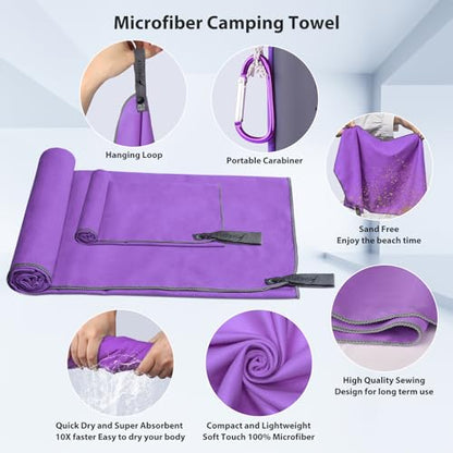Microfiber Camping Towel,Quick Dry Towel for Camping,Absorbent Soft Compact Lightweight Travel Towel Fast Dry Large Microfiber Towels for Body,Backpack,Fitness,Beach,Gym,Sport