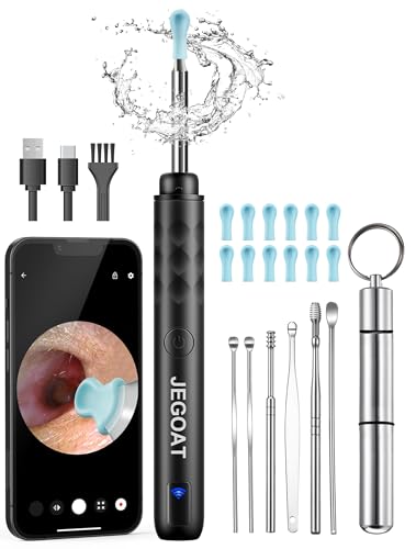 Ear Wax Removal Tool Camera, Ear Cleaner with Camera, 1296P HD Ear Scope, 6 LED Lights and 12 Ear Picks, Earwax Removal with Otoscope, Jet Black