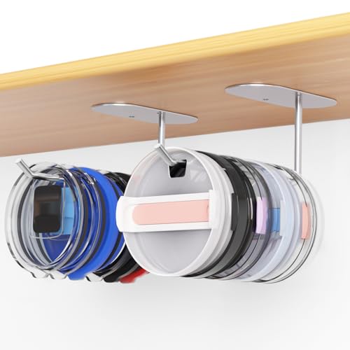 Keepamor 2 Pack Tumbler Lid Organizer, Space Saving Cup Lid Organizer for Yeti/Stanley/Simple Modern Tumbler Lids, Self-Adhesive or Drilling Tumbler Lid Hook for Kitchen Organizers and Storage