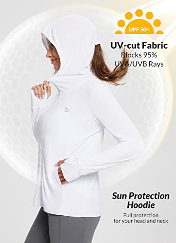 BALEAF Women's UPF 50+ Sun Protection Long Sleeve Zipper Hooded Neck White Shirt 2XL