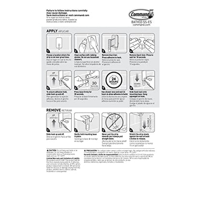 Command Bath Shower Small Water-Resistant Adhesive, Satin Nickel, 1 lb Capacity, 1 Squeegee, 1 Hook, 2 Strips, BATH32-SS-ES Caddy