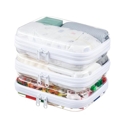 WELPIRT 3-Pack Medium Clear Hard Shell Zipper Pouches, Clear Zipper Bags, Hard Case Pouches for Purse & Diaper Bag Organizer, and Travel Essentials (3M)