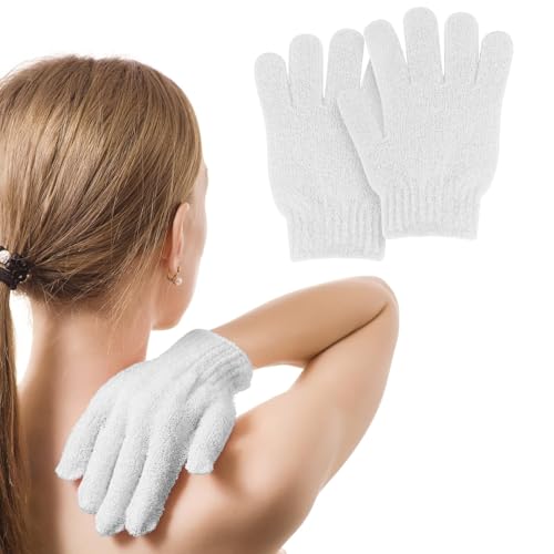 MOLOPPO 2 PCS Exfoliating Glove, Scrub Gloves Exfoliating, loofah, Body Exfoliator, Bath Gloves（White）