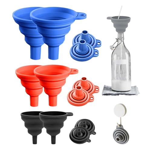 6 Pack Kitchen Funnel Set, 2025 New Silicone Collapsible Funnel, Funnels for Kitchen, Funnels for Kitchen Use Filling Bottles, Daily Cooking, and Water, Kitchen Gadgets 3 Sizes (B Set)