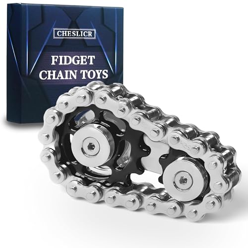 Fidget Spinner Toy for Adults Metal Figette Bike Chain for Adult Men Pain Stim ADHD Teen Cool Gadgets Quiet Desk Offices Anxiety Relief Items Stress Tool Sensory Spiky Easter Basket Stuffer - Black