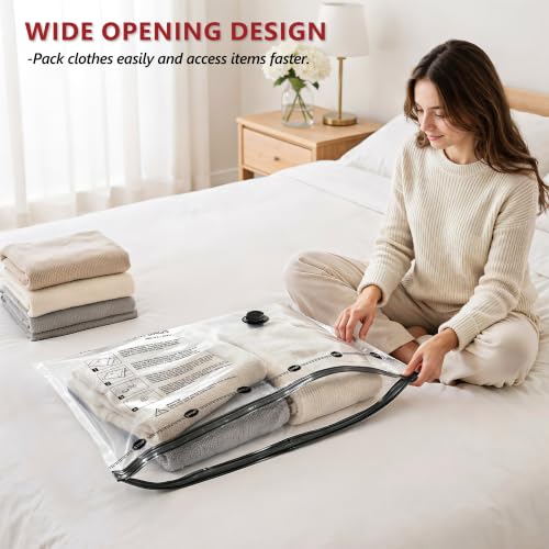Travel Vacuum Bags for Clothing with Cordless Pump 18 Combo, Clear