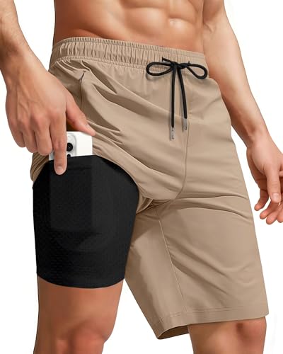 9 Inch Men Swim Trunks Compression Liner Quick Dry Swimwear Bikini Swimsuit Bathing Suit Water Shorts Beach Trip Essentials Summer Vacation Must Have Travel Accessories Need Gear Gift Item Gadget