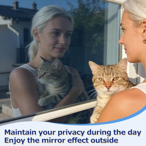 One Way Privacy Window Film with 4 Tools, Static Cling Window Film, Simple to Install Cut and Remove, UV Blocking Heat Control, Light Blocking for Home Office Windows(Blue-Silver-31.49Inch×78.7Inch)