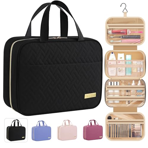 HOTOR Travel Toiletry Bag - Hanging Toiletry Bag for Women & Men, Makeup Bag/Big Compartment, Waterproof for Travel Accessories, Travel Essentials, Medium, Black