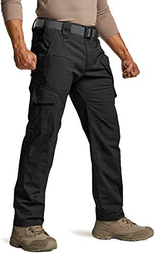 CQR Men's Flex Ripstop Tactical Pants, Water Resistant Stretch Cargo Pants, Lightweight EDC Hiking Work Pants, Dura Flex Mag Pocket Black, 36W x 30L