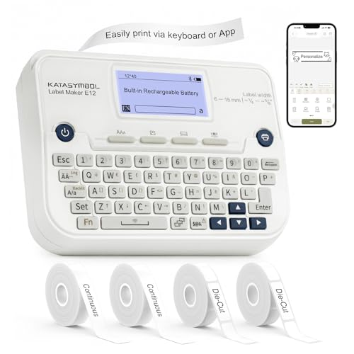 SUPVAN E12 Keyboard & Bluetooth Label Maker Machine with 4 Tapes