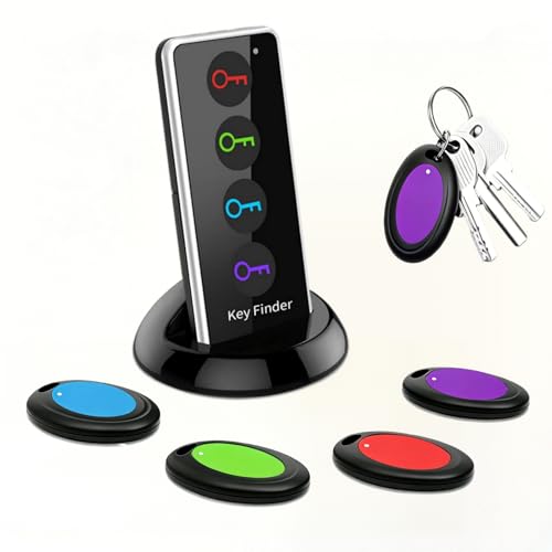 Key Finder Wireless RF Locator with 80dB+ Loud Beep & LED Light, 131ft Range, No App Needed, 1 RF Transmitter & 4 Receivers, Item Tracker for Keys, TV Remote, Wallet, Pet, and Glasses