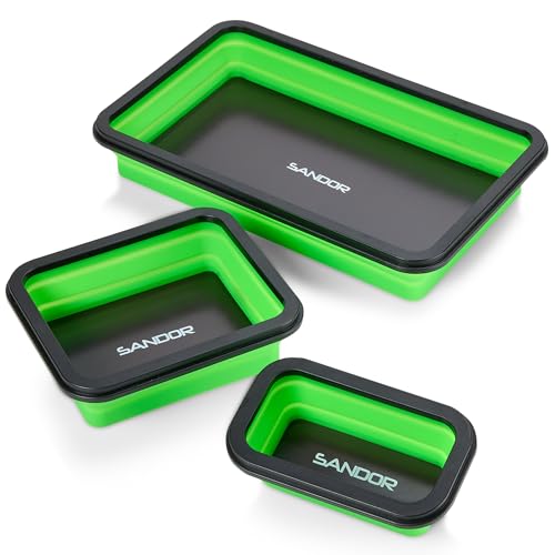 Collapsible Magnetic Parts Tray Set - 3 Different Size Tool Trays - Green