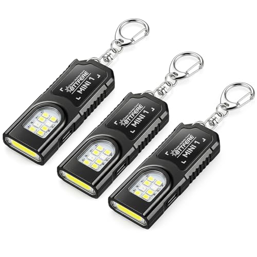 Bttfere 3-Pack Bright Rechargeable Keychain Flashlight with Clip & Magnetic Base, Mini LED Key Ring Light, Small, Flat, Portable, Dual-Head, Tiny Pocket Torch for Work, Purse, Micro EDC