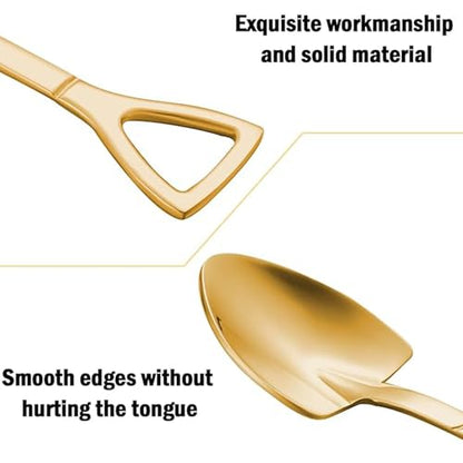 Shovel Spoon Dessert Spoons- 2pcs Ice Cream Spoon Gold Shovel Shape Spoons Mini Long Handle Coffee Afternoon Teaspoon for Home Kitchen Restaurant Party (gold)