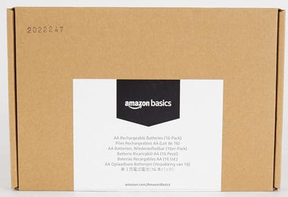 Amazon Basics Rechargeable AA Batteries, 16-Count, 2000 mAh, NiMH, Recharge up to 1000x Times, Pre-Charged